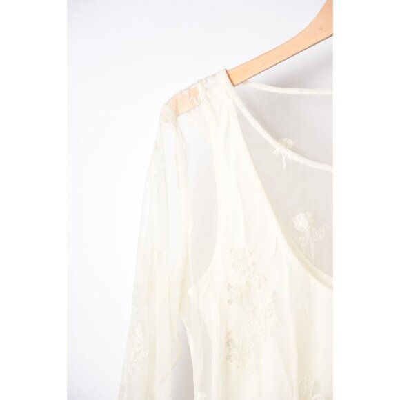 Vintage J. Jill Ivory Sheer Shirt with Tank 3/4 Sleeve Flower Embroidery Size S - Picture 6 of 13